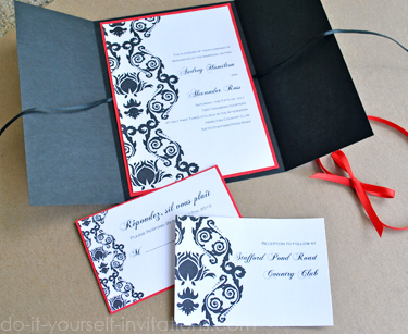 Elegant Black Red And White Wedding Invitation